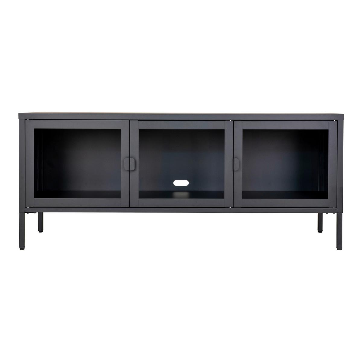 Lowboard Brisbane Schwarz - Transparent/Schwarz, Design, Glas/Metall (130/40/55cm) - MID.YOU