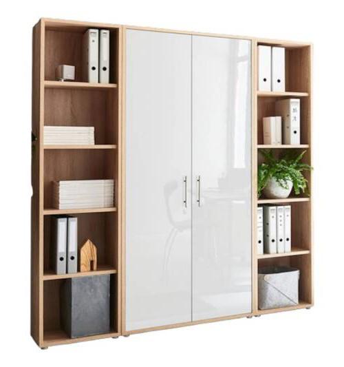 Aktenschrank Office Edition Sw Set 3 hoch Eiche/Weiß - Weiß Hochglanz/Sonoma Eiche, MODERN, Holzwerkstoff (173/186/33cm) - MID.YOU