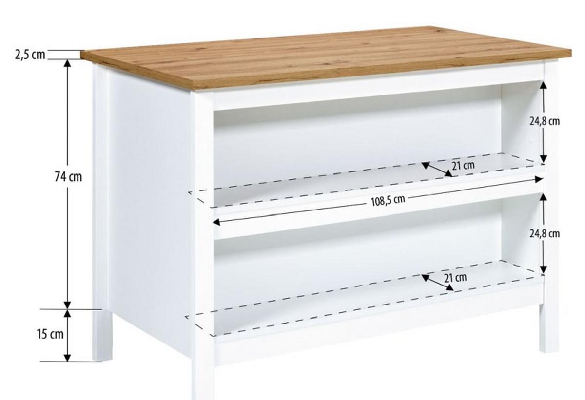 Kücheninsel Sicilia Weiß/Eiche Artisan - Weiß/Eiche Artisan, ROMANTIK / LANDHAUS, Holzwerkstoff (124/91,5/75cm) - Mömax