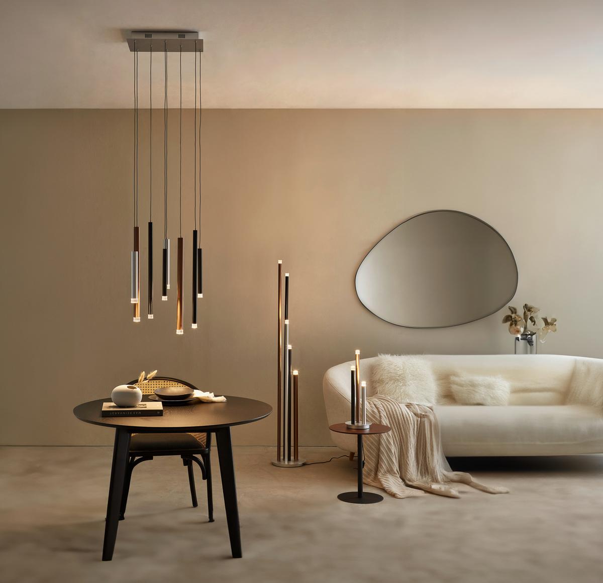 LAMPA WISZĄCA LED G93763/20 CEMBALO - czarny/kolor aluminiowy, Design, tworzywo sztuczne/metal (40/25/180cm)