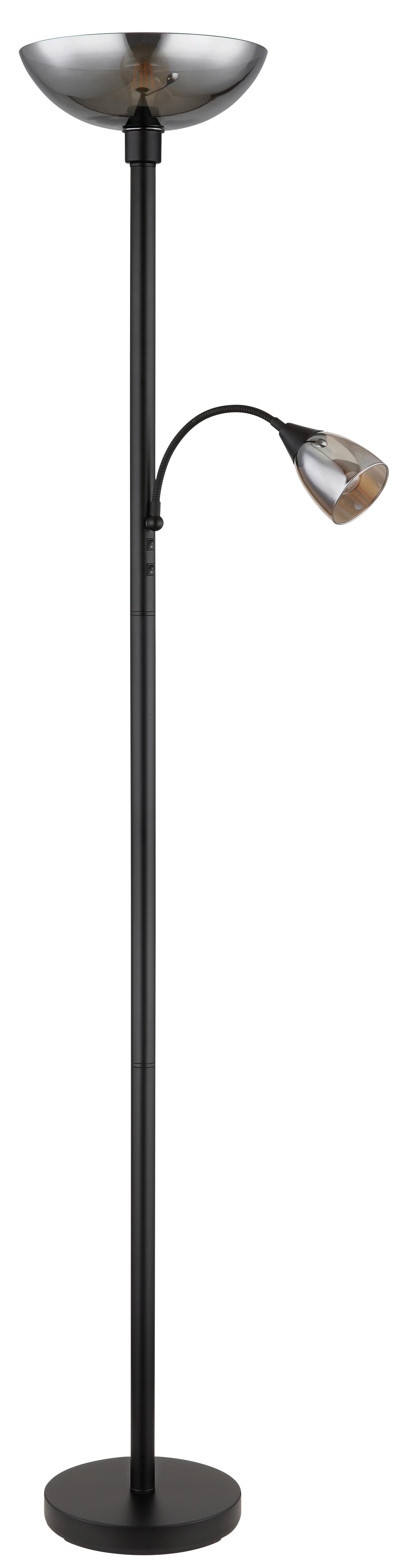 STEHLEUCHTE 58903 - Hellgrau/Schwarz, Konventionell, Glas/Textil (30/178cm) - Globo