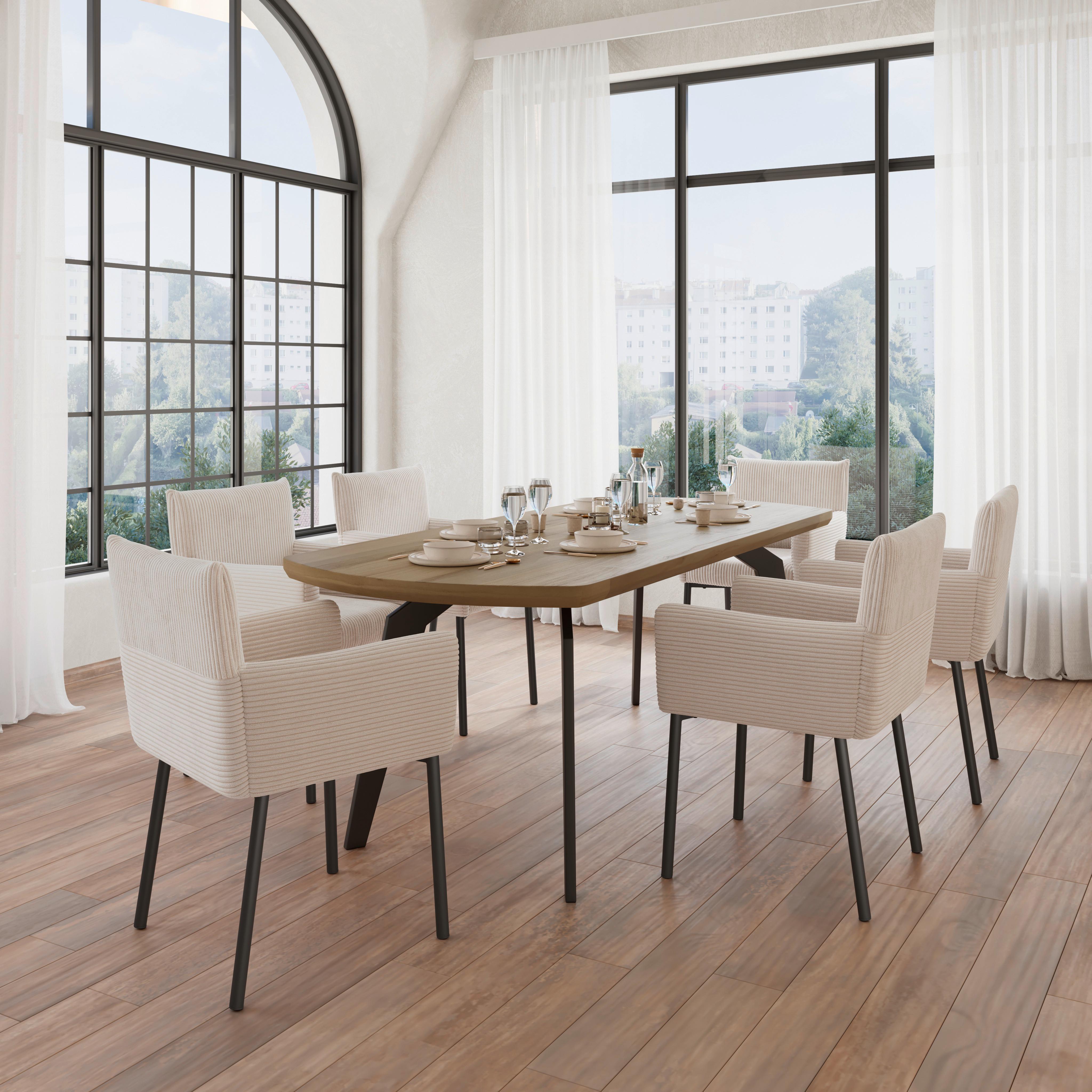 Armlehnstuhl Sofia Beige Cord Gepolstert - Beige/Schwarz, MODERN, Holz/Textil (57/87/58cm) - Bessagi Home