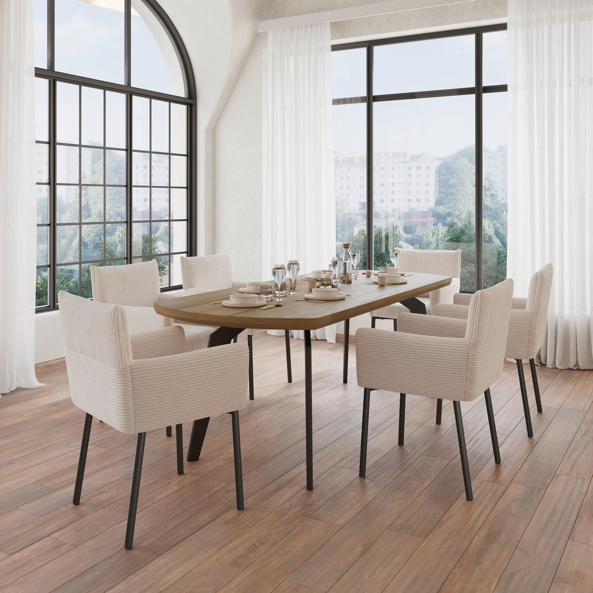 Armlehnstuhl Sofia Beige Cord Gepolstert - Beige/Schwarz, MODERN, Holz/Textil (57/87/58cm) - Bessagi Home