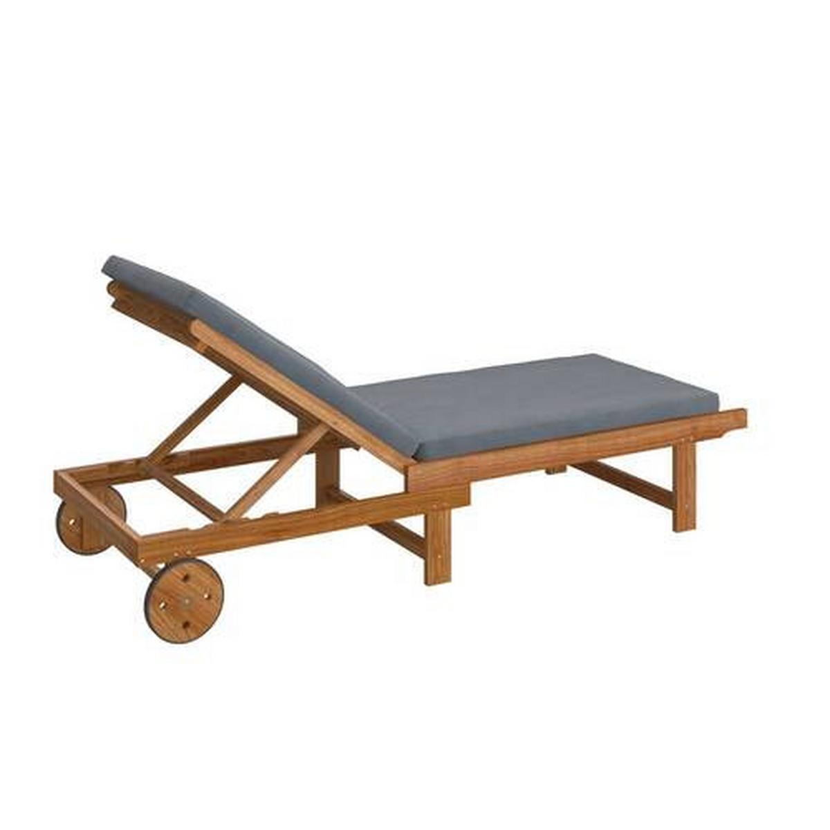 LEŻAK OGRODOWY TENERIFFA - kolor akacjowy/szary, Basics, drewno/tkanina (186/32/70cm) - Ambia Garden