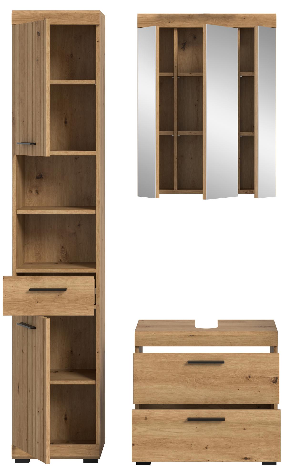 Badezimmer Scout Eiche Artisan 3-teilig - Schwarz/Eiche Artisan, Trend, Glas/Holzwerkstoff (97cm) - MID.YOU
