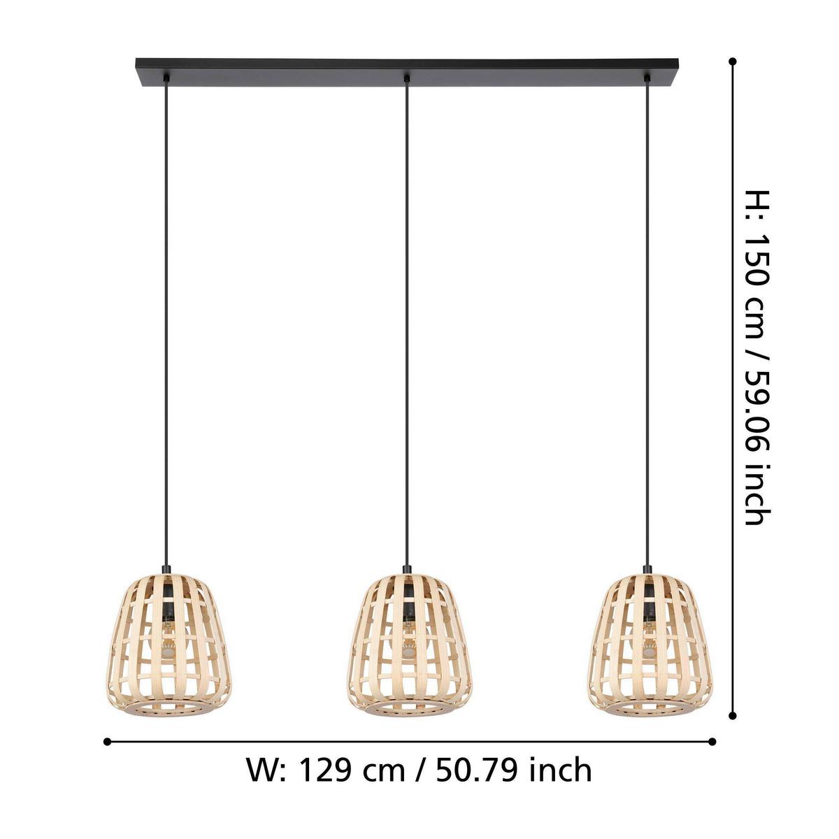 Hängeleuchte 390153_montezuelo - Schwarz/Naturfarben, Natur, Holz/Metall (129/24/150cm) - Eglo