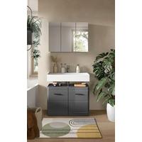 Badezimmer Soft 2-tlg. ca. 80 cm Grau hochglanz - Grau Hochglanz/Schwarz, MODERN, Holzwerkstoff (80cm) - MID.YOU