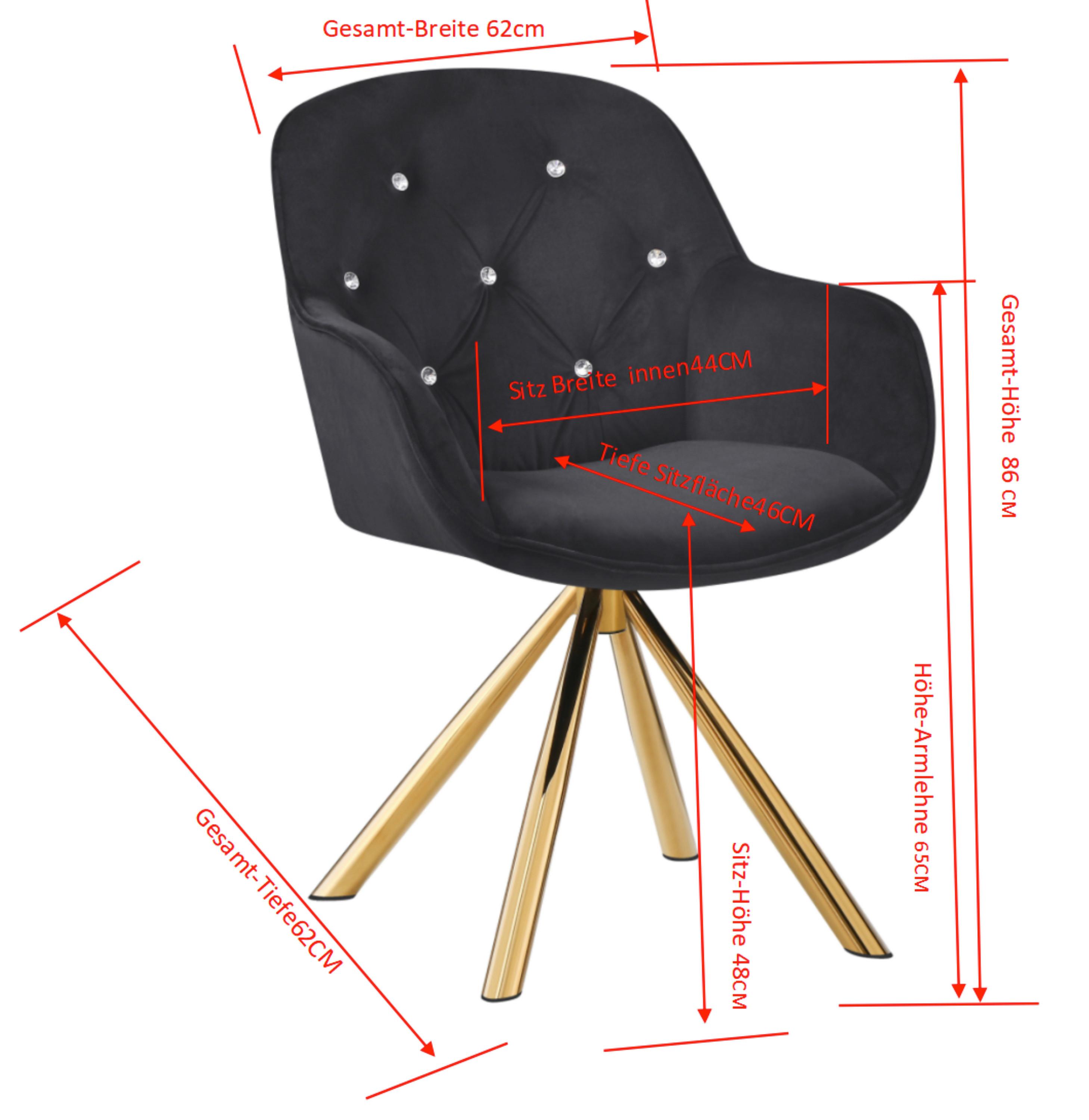 Naslanjač Marilyn - zlate barve/črna, Konvencionalno, kovina/tekstil (62/85/61cm)
