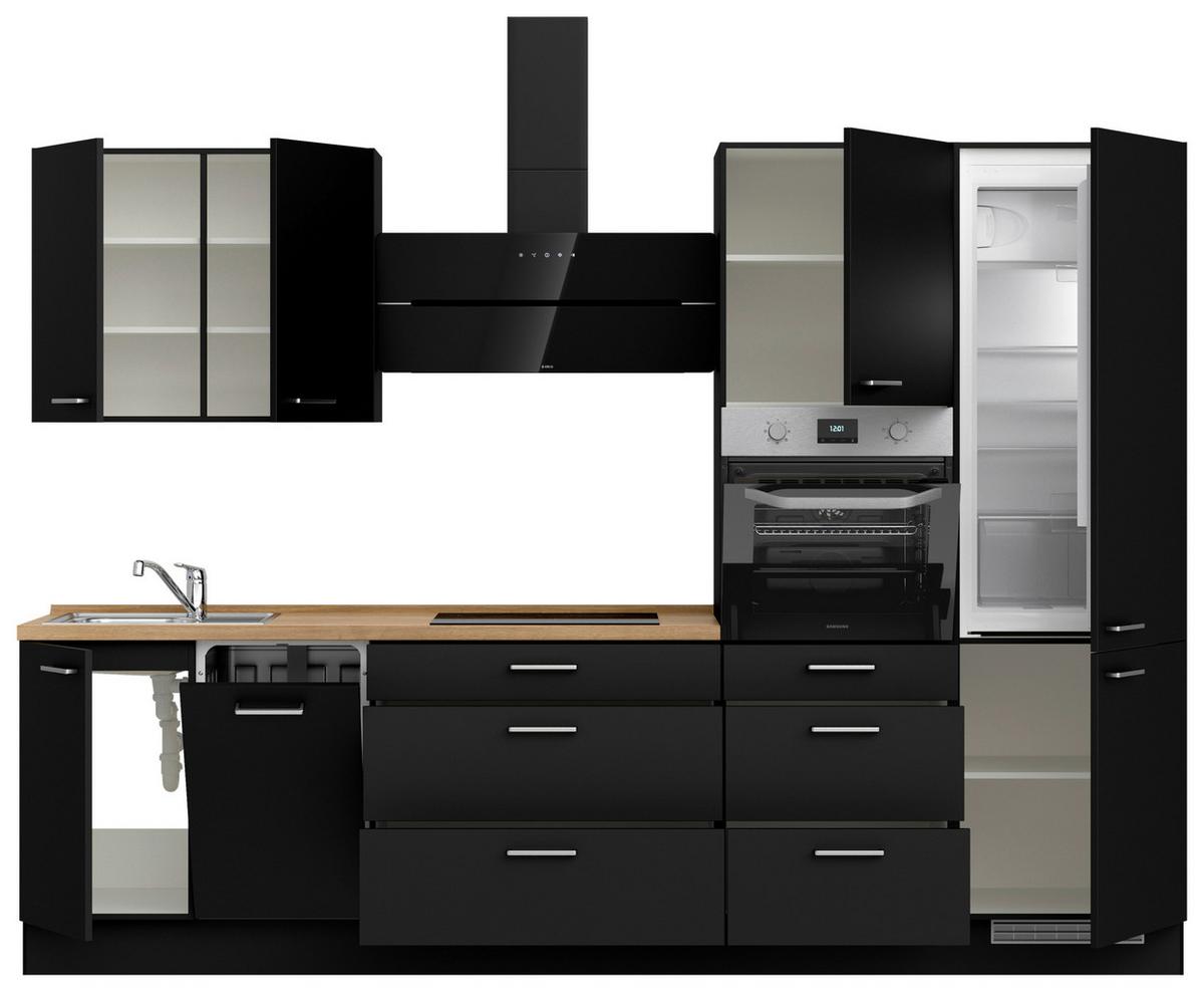 Küchenblock Touch High m. Geräten Schwarz - Edelstahlfarben/Eichefarben, MODERN, Holzwerkstoff/Metall (300cm) - Nobilia