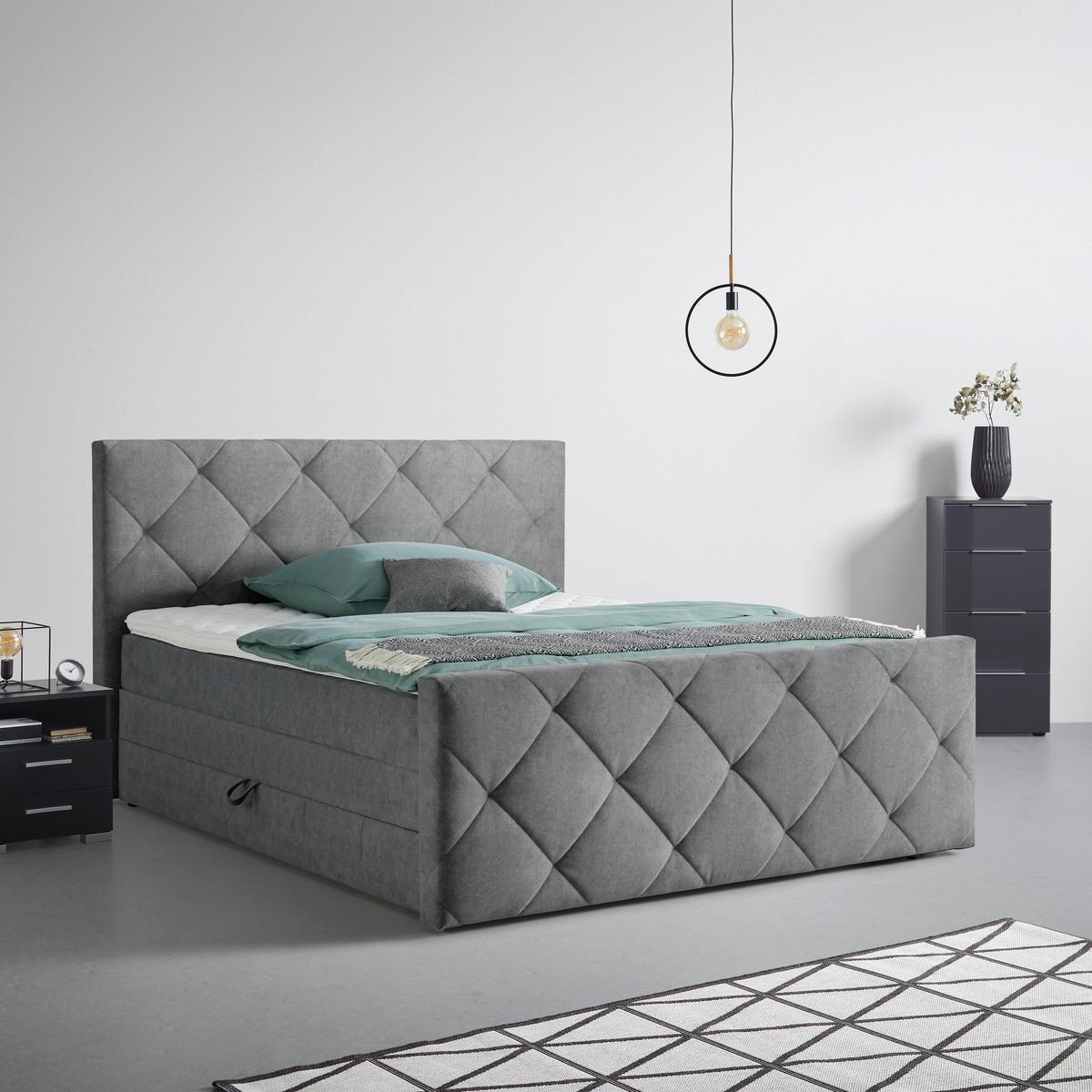 ŁÓŻKO BOXSPRING ADELE - szary, Konventionell, materiał drewnopochodny/tworzywo sztuczne (180/200cm) - Mömax