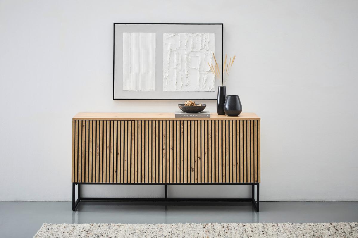 KOMODA SZEROKA BUENO - czarny/dąb artisan, Modern, materiał drewnopochodny/metal (160/80/40cm) - Xora
