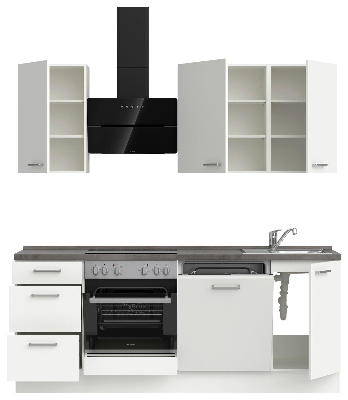 Küchenblock Touch High m. Geräten Weiß - Schieferfarben/Edelstahlfarben, MODERN, Holzwerkstoff/Metall (210cm) - Nobilia
