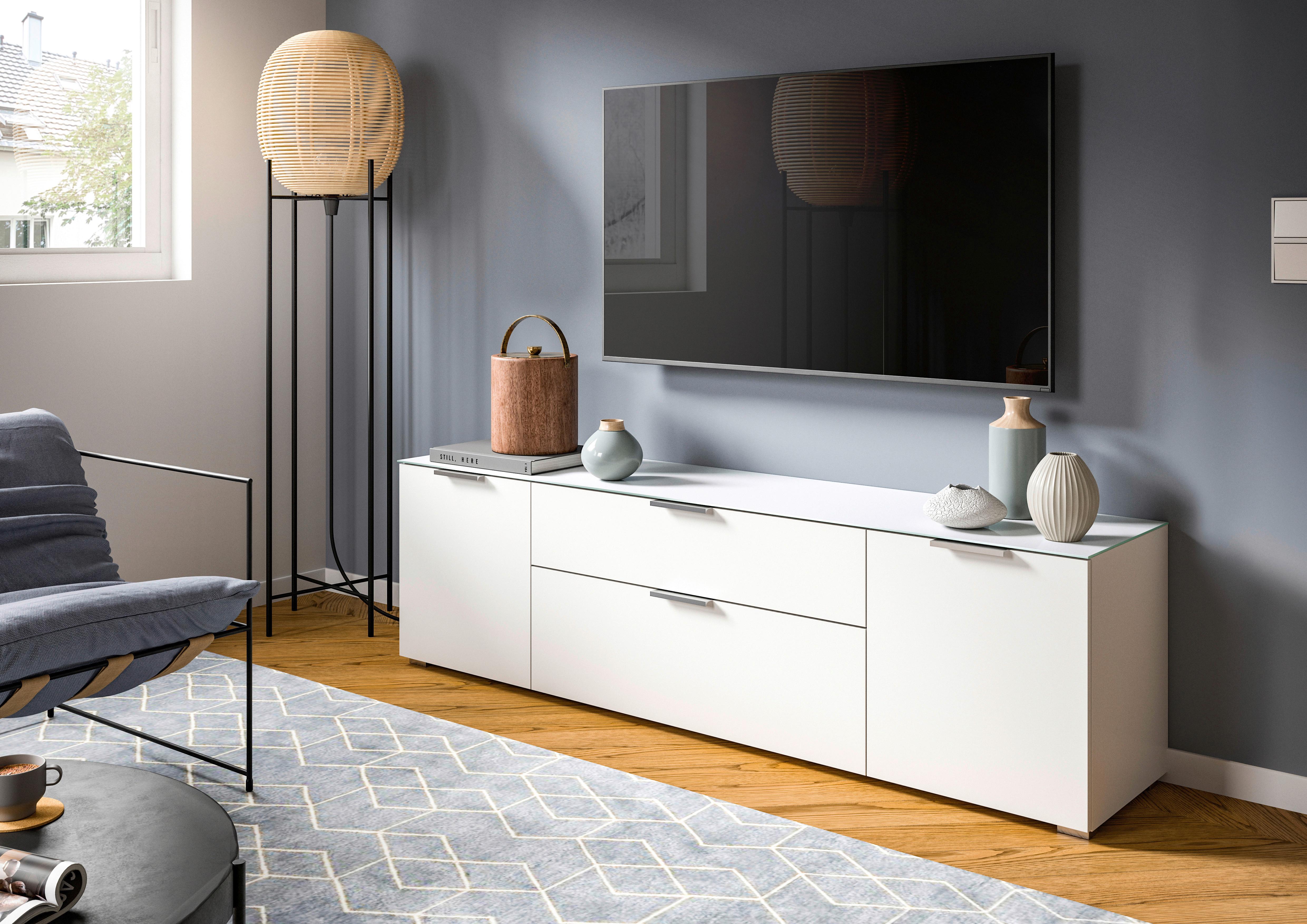 Nizka Omarica Ray, Bela - srebrne barve/bela, Design, kovina/steklo (179/51/40cm) - Livetastic