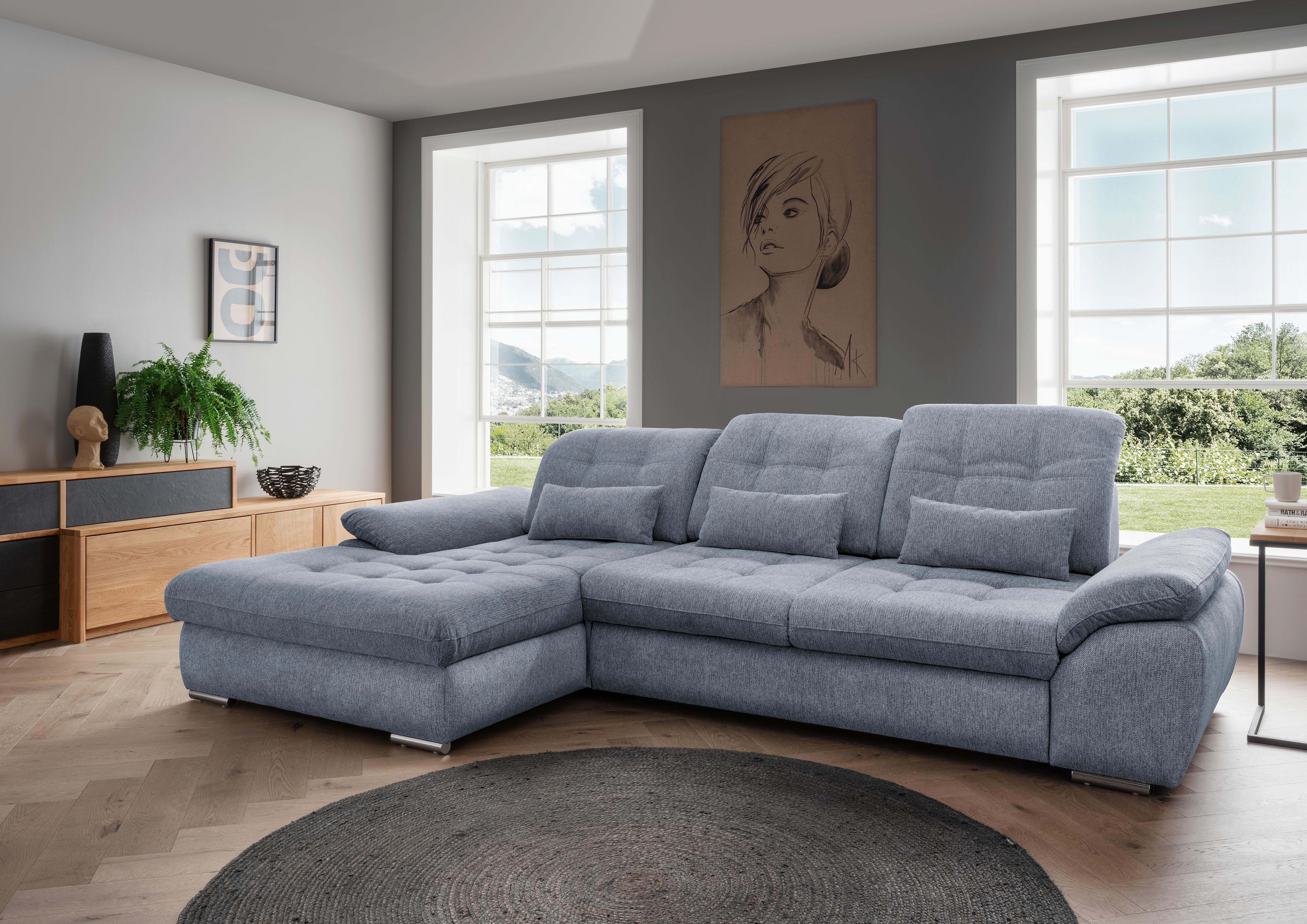 Ecksofa Rigatti mit Bettkasten ca. 184x314 cm Hellblau - Chromfarben/Anthrazit, MODERN, Textil/Metall (184/314cm) - Livetastic