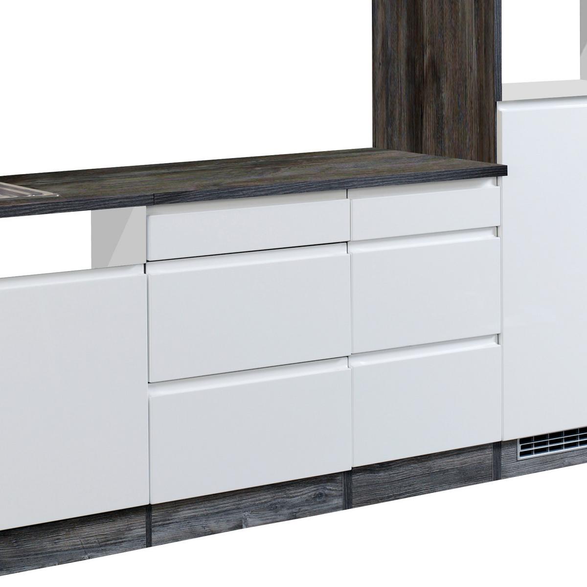 Küchenleerblock "Cardiff" Weiss/Eiche - Weiß Hochglanz/Weiß, Basics, Holzwerkstoff (280cm) - Held