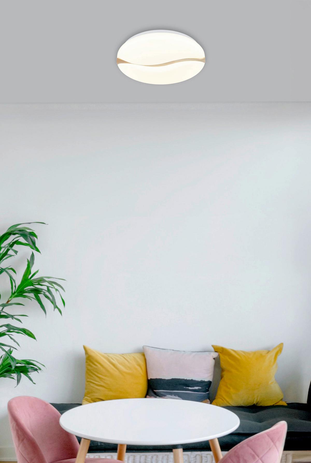 LED-DECKENLEUCHTE 41790-20 LETICIA - Weiss/Braun, Basics, Holz/Kunststoff (39/8cm) - Globo