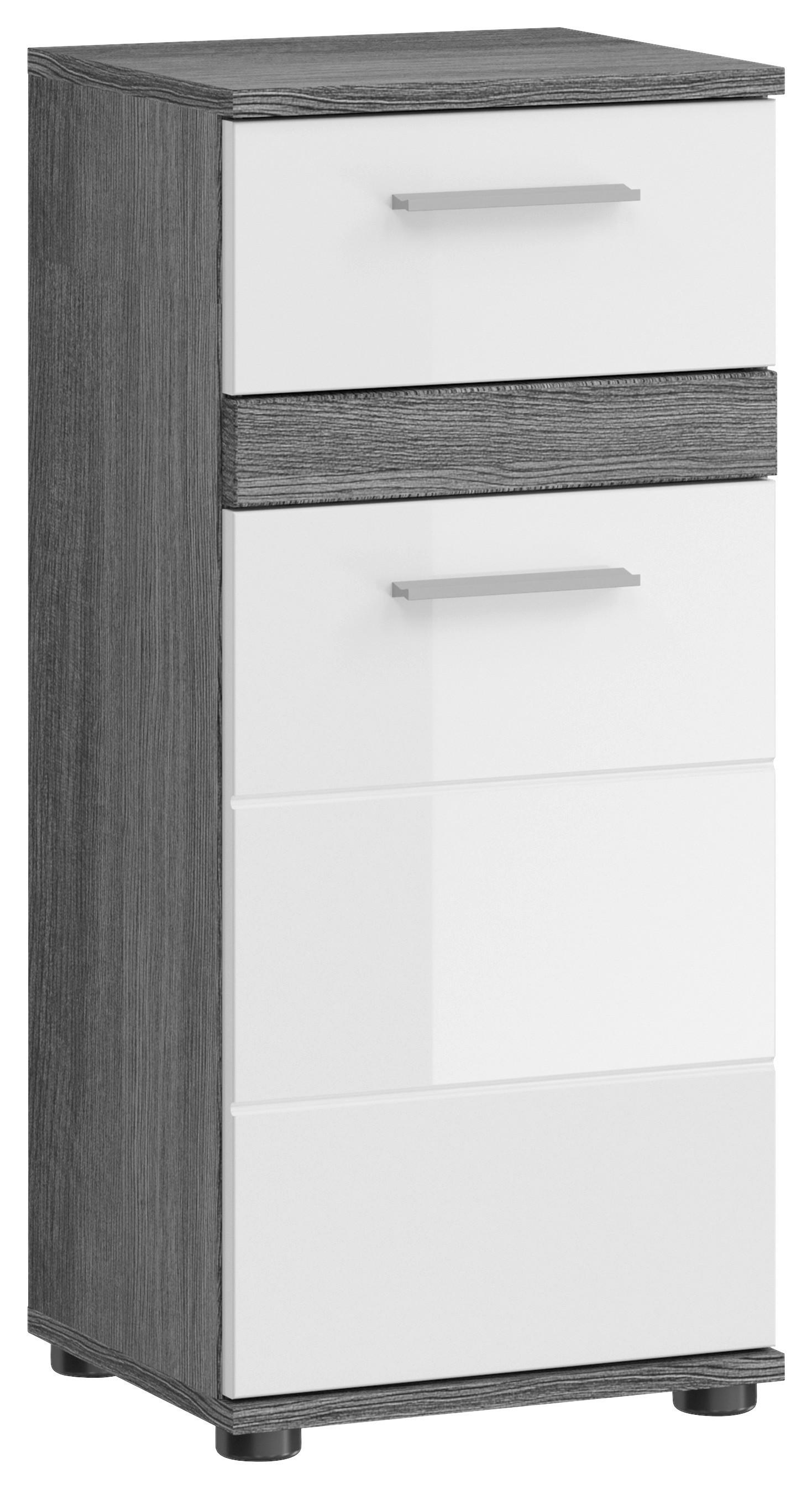 Unterschrank Blake ca. 35x79 cm Rauchsilber/Weiß - Weiß Hochglanz, MODERN, Holzwerkstoff (35/79/31cm) - MID.YOU
