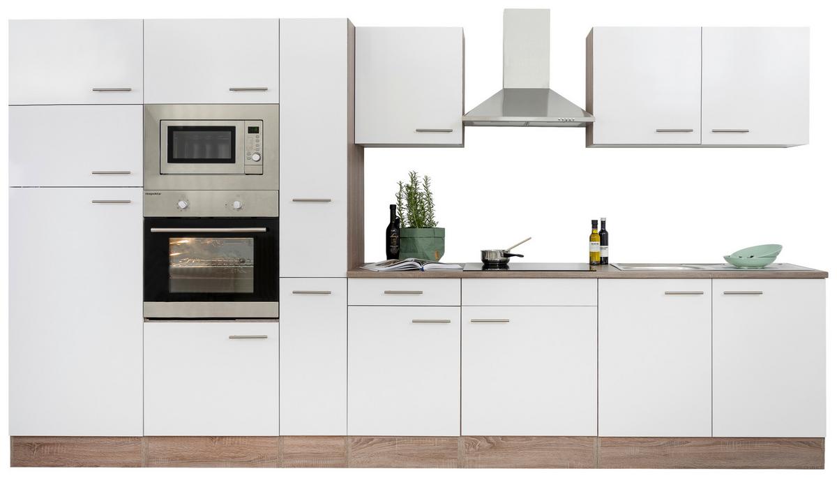 Küchenzeile Economy o. Geräte Weiß/Eiche B: ca. 360 cm - Edelstahlfarben/Eichefarben, Basics, Holzwerkstoff/Metall (360cm) - Respekta