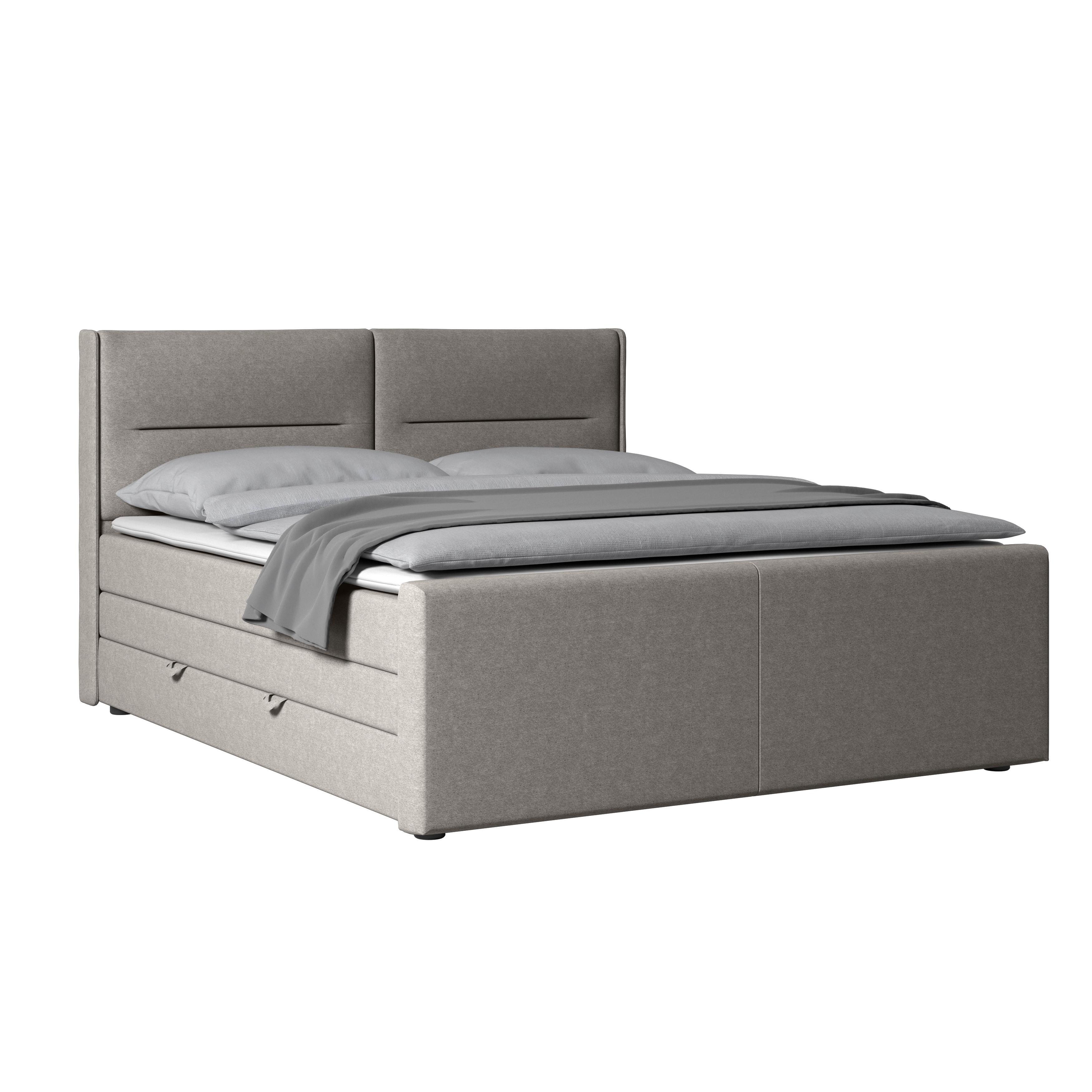 Boxspringbett Kyoto ca. 180x200 cm Silbergrau - Silberfarben, MODERN, Karton/Holzwerkstoff (180/200cm) - MID.YOU