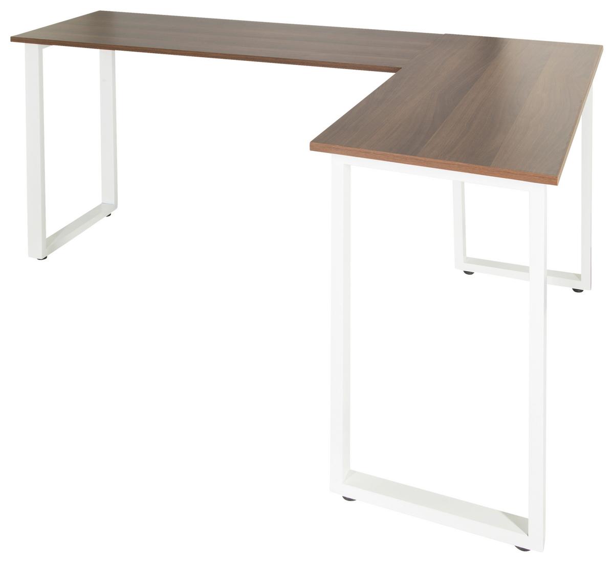 Kotna Pisalna Miza Workspace Basic I, Barva Oreha, Bela - barva oreha/bela, Basics, kovina/leseni material (165/120/75cm) - MID.YOU