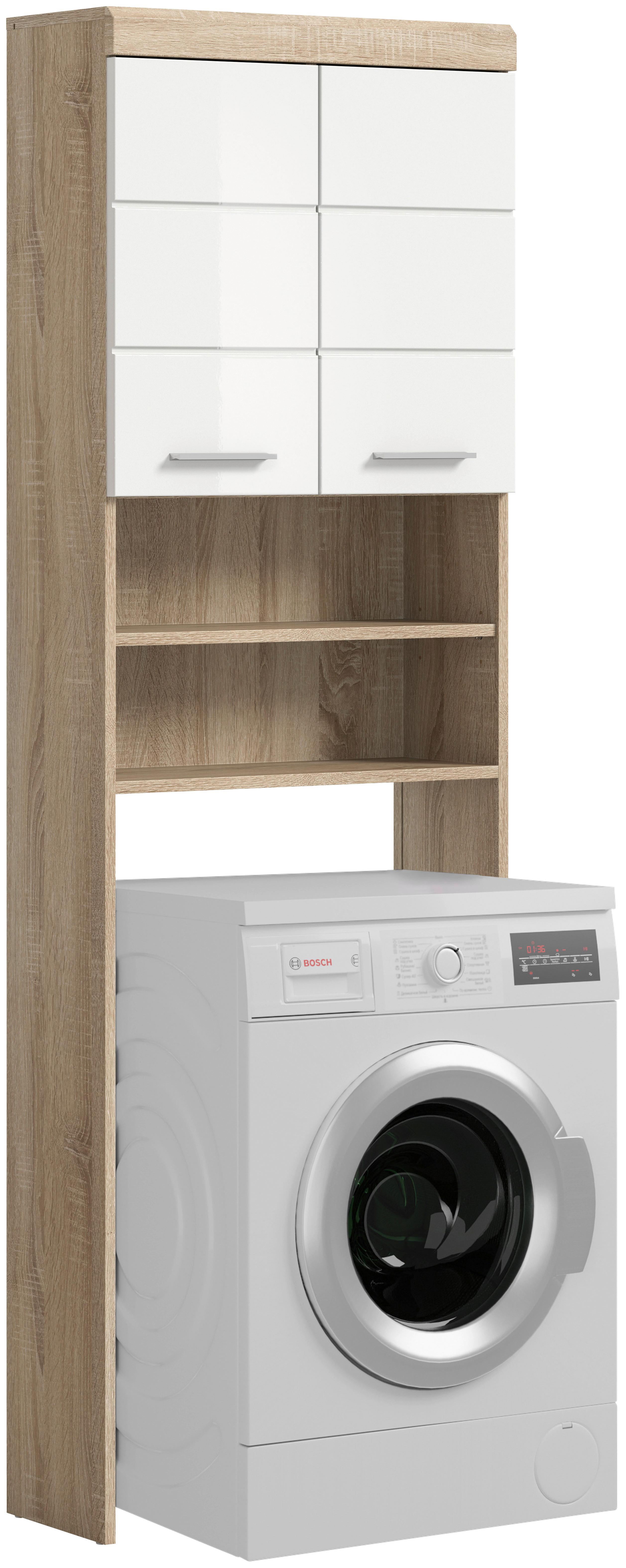 Waschmaschinenschrank Lambada ca. 63x191cm Sonoma Eiche/Weiß - Weiß Hochglanz/Silberfarben, MODERN, Holzwerkstoff/Kunststoff (63/191/24cm) - MID.YOU