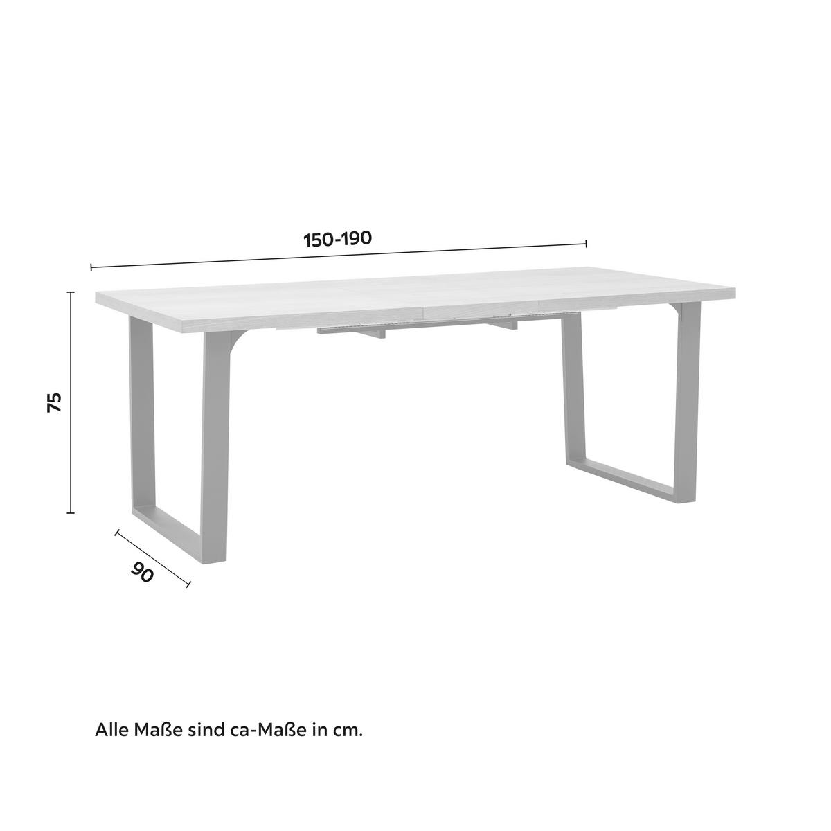 Ausziehtisch Kilian Eiche Echtholz ca. 150-190x90 cm - Eichefarben/Schwarz, Modern, Holz/Metall (150-190/90/75cm) - Bessagi Home