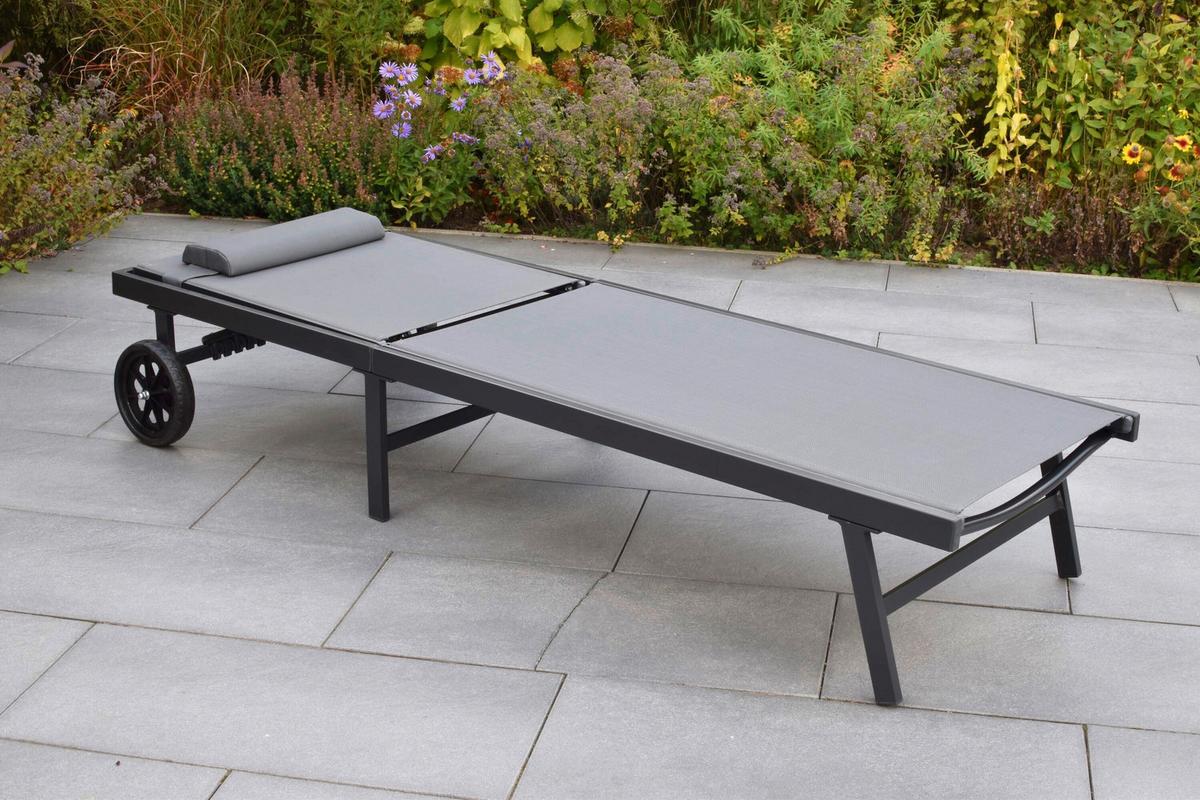 Gartenliege Tessin inkl. Kissen Graphitfarben/Grau - Graphitfarben/Grau, KONVENTIONELL, Textil/Metall (64,5/97,5/201cm) - Gardenson