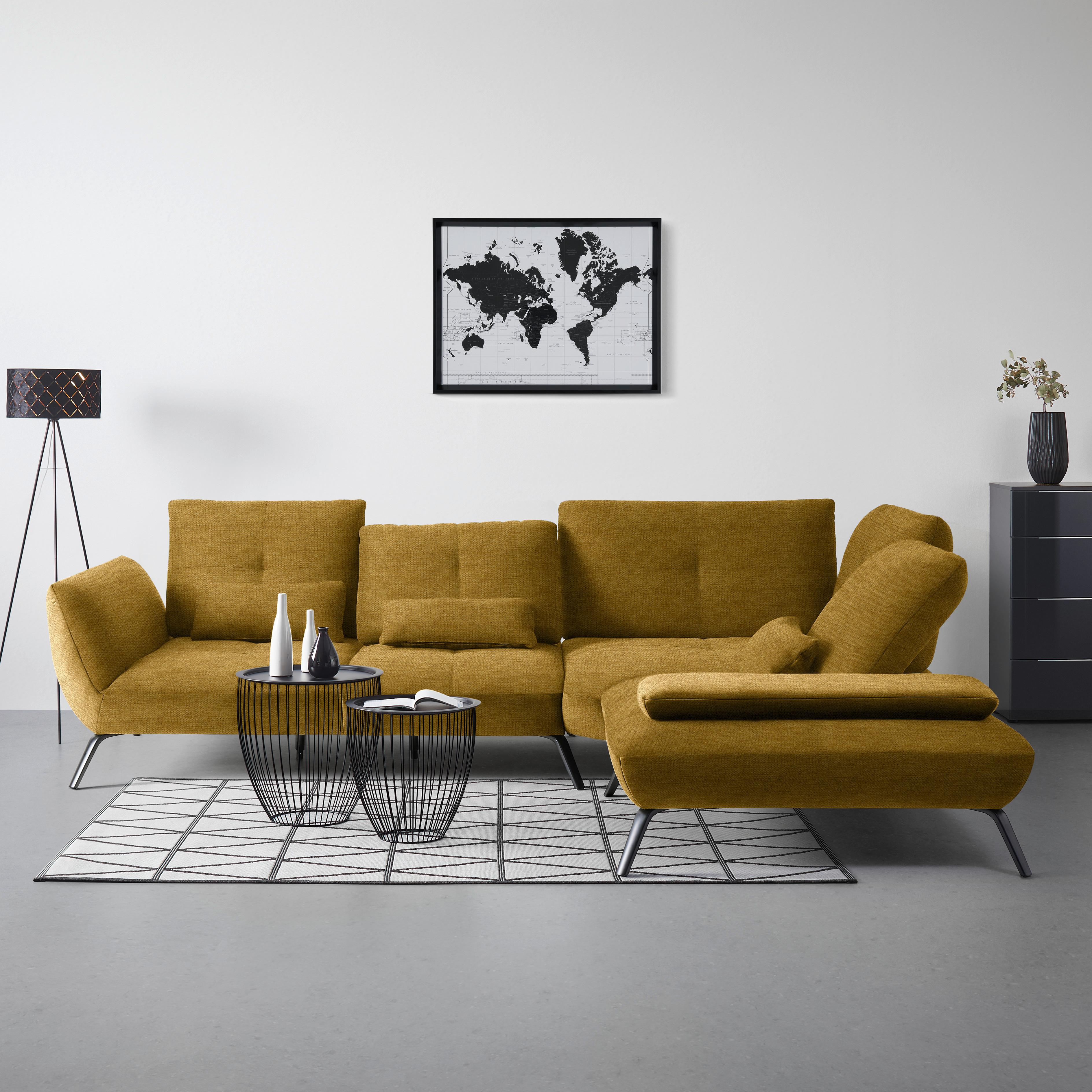 Wohnlandschaft Trendy Senfgelb - Senfgelb/Schwarz, MODERN, Holzwerkstoff/Textil (310/93/250cm) - Premium Living