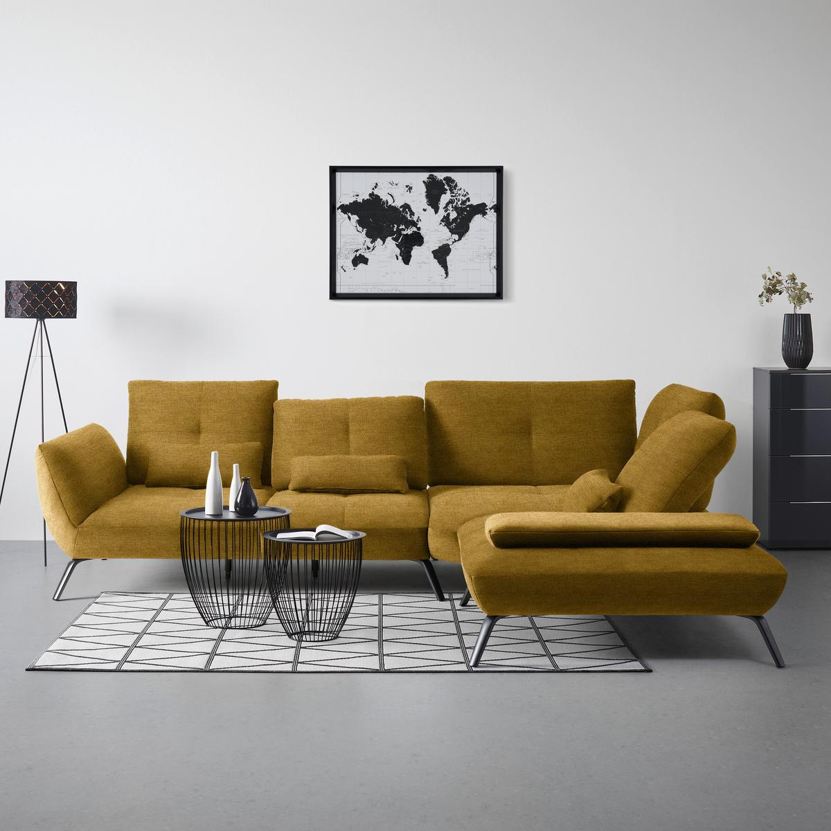 Wohnlandschaft Trendy Senfgelb - Senfgelb/Schwarz, MODERN, Holzwerkstoff/Textil (310/93/250cm) - Premium Living