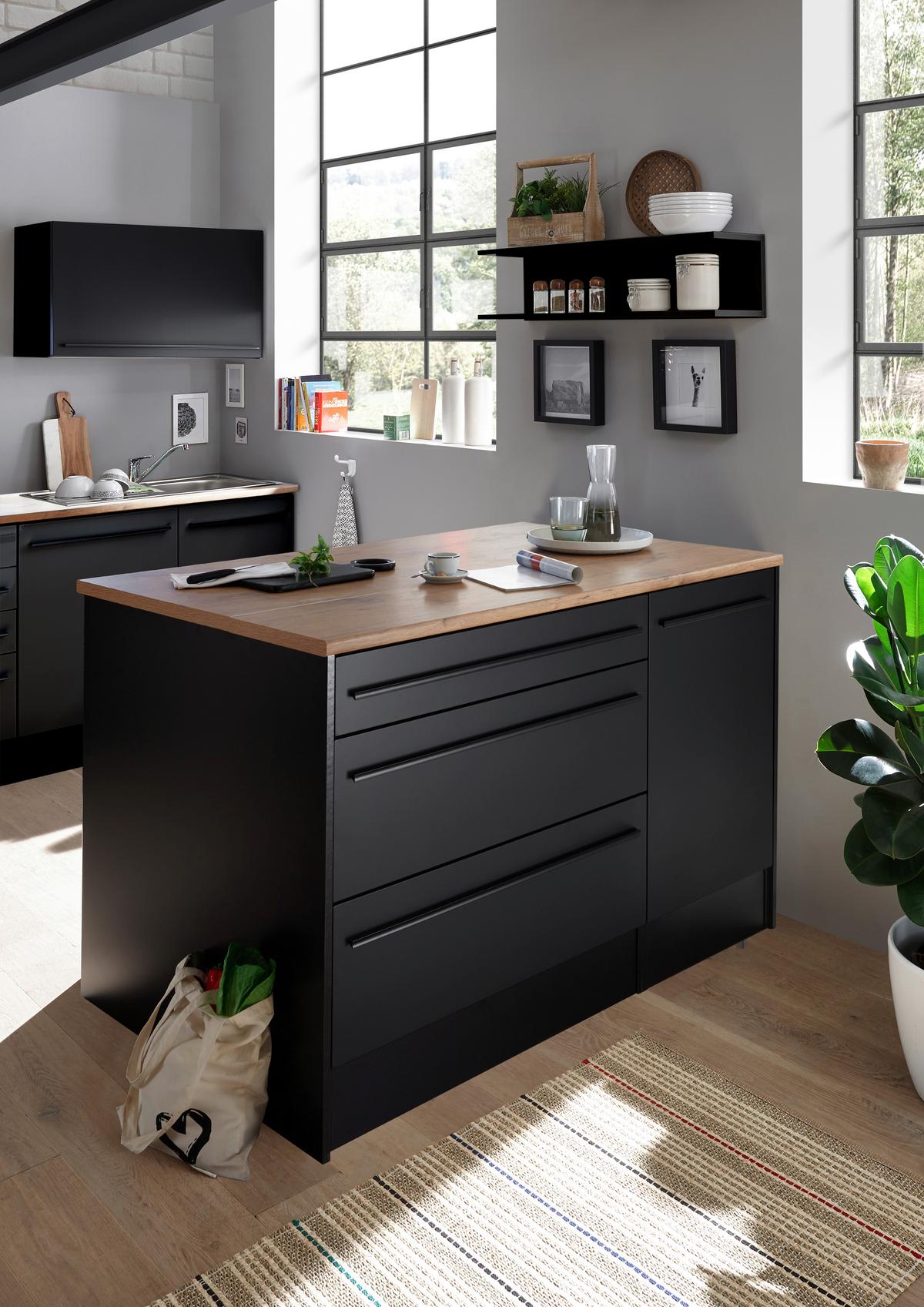 Kuhinjski Otok Jazz 6 - črna/barve hrasta, Moderno, leseni material (140/90/90cm) - Modern Living