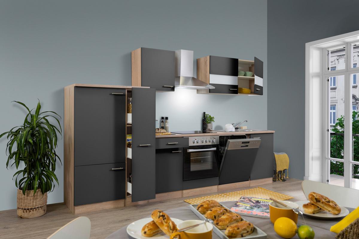 Küchenleerblock LBKB310ESG Grau/Eiche ca. 310 cm - Edelstahlfarben/Eichefarben, Basics, Holzwerkstoff/Metall (310cm) - Respekta