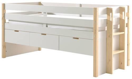 Stauraumbett Holz Margrit ca. 90x200 cm Weiß - Weiß/Kieferfarben, MODERN, Holz/Holzwerkstoff (90/200cm) - MID.YOU