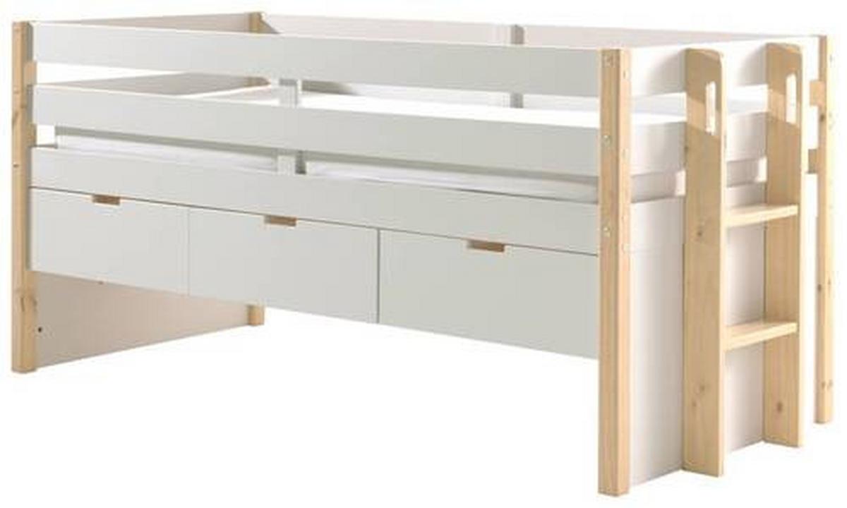 Stauraumbett Holz Margrit ca. 90x200 cm Weiß - Weiß/Kieferfarben, MODERN, Holz/Holzwerkstoff (90/200cm) - MID.YOU