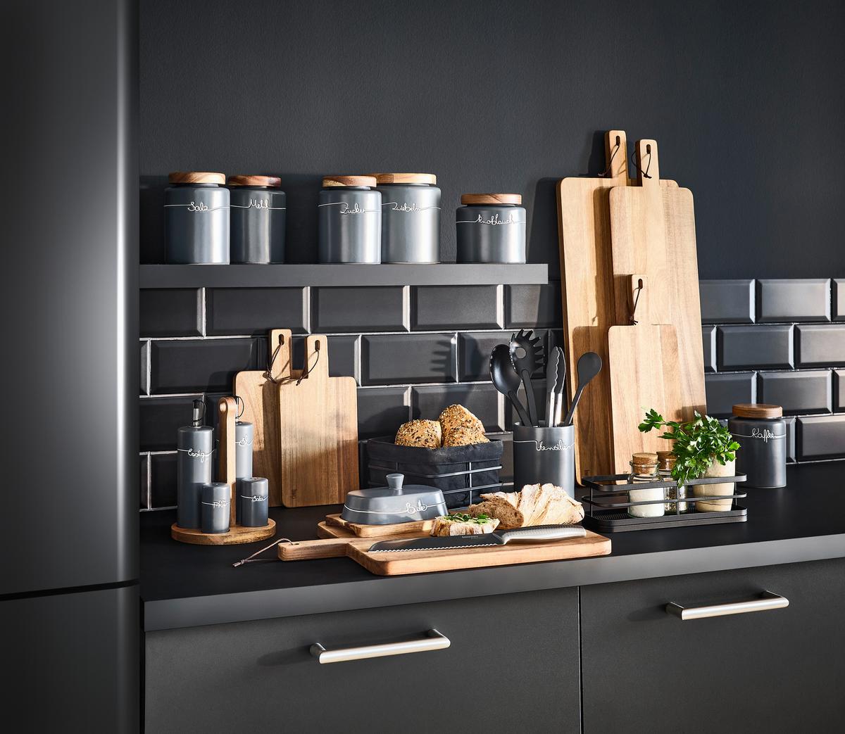 POJEMNIK KUCHENNY MODERN KITCHEN - kolor akacjowy/szary, Design, tworzywo sztuczne/drewno (11,5/15,5cm) - Homeware Profession.