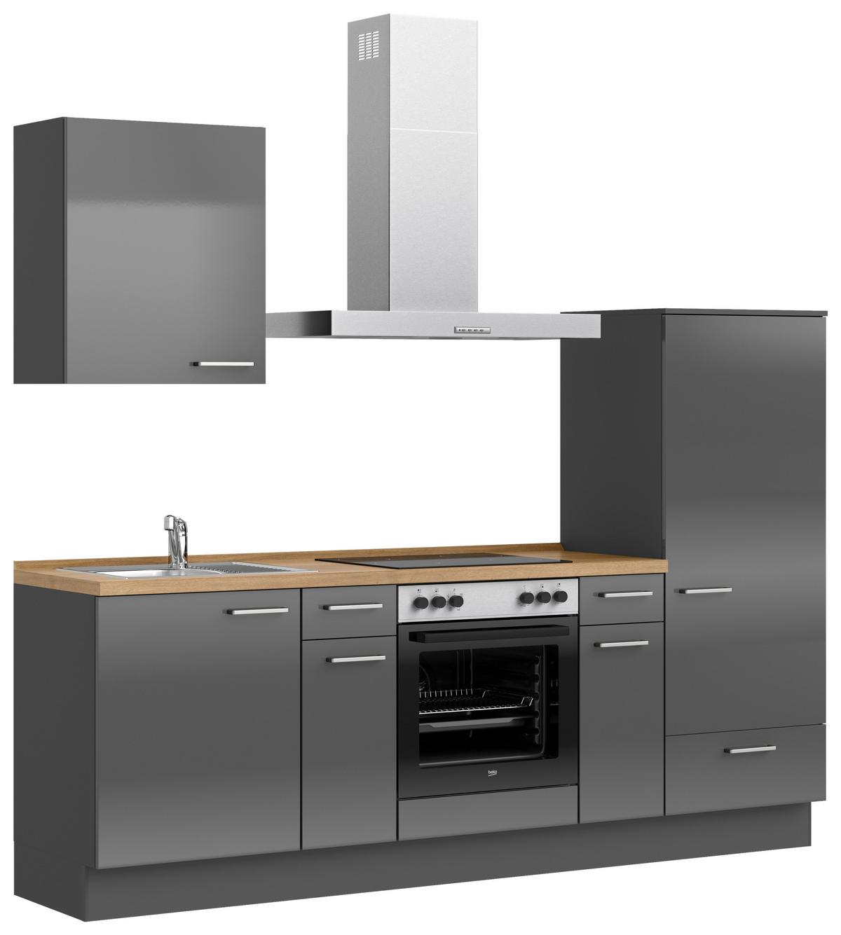 Küchenblock Flash Low m. Geräten Schieferfarben - Schieferfarben/Edelstahlfarben, MODERN, Holzwerkstoff/Metall (240cm) - Nobilia