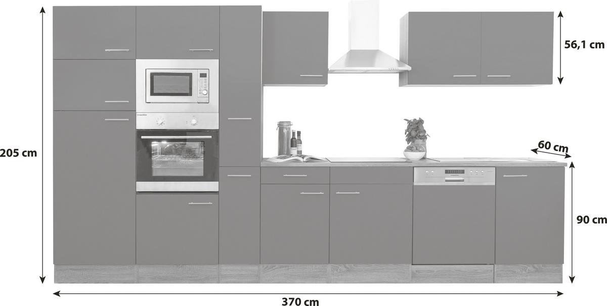 KÜCHENLEERBLOCK LBKB370EYGMIGKE - Edelstahlfarben/Eichefarben, Basics, Holzwerkstoff/Metall (370cm) - Respekta