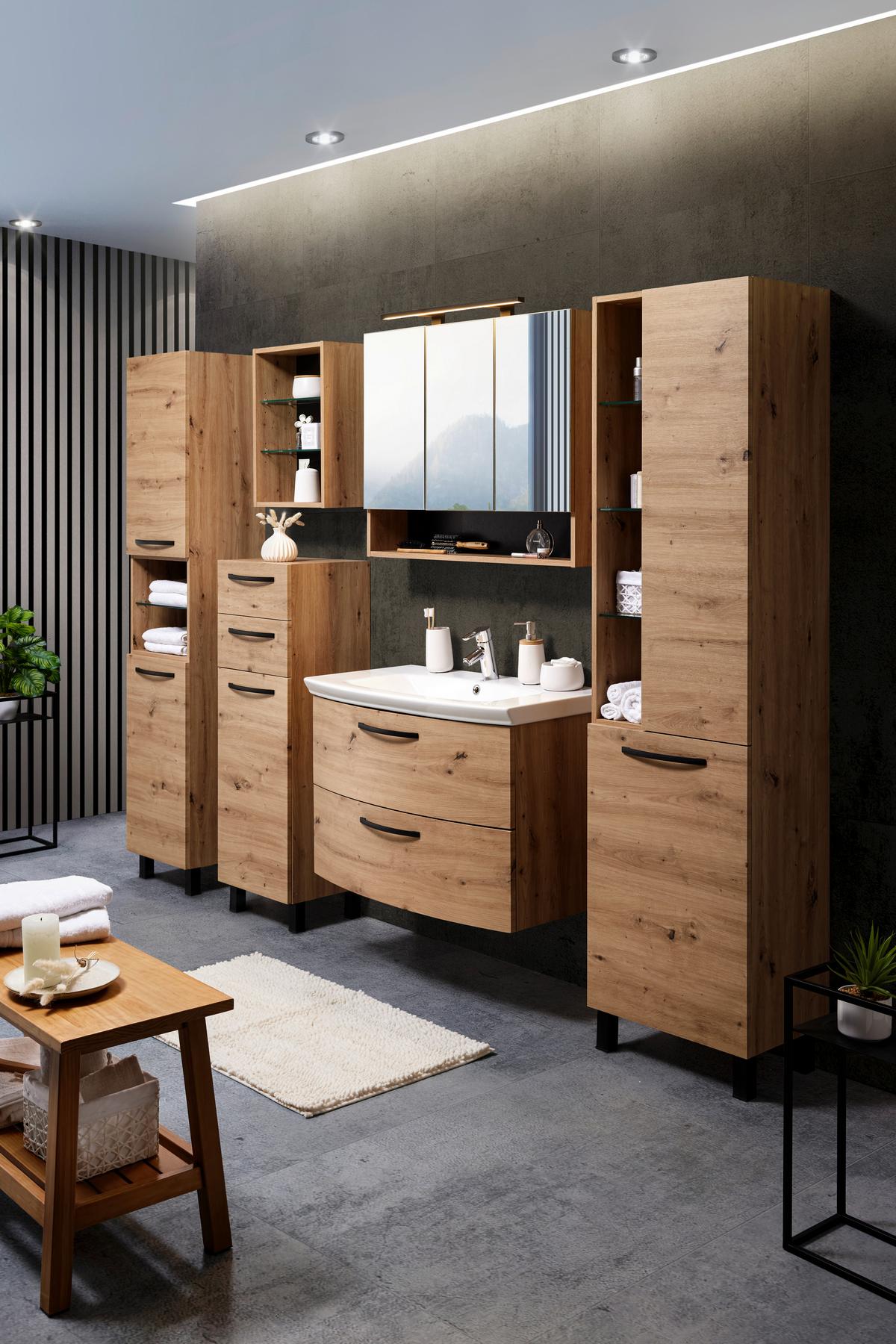 armoire haute in Eiche Artisan - Schwarz/Eiche Artisan, Modern, Glas/Holzwerkstoff (40/180/190/35cm) - Mömax