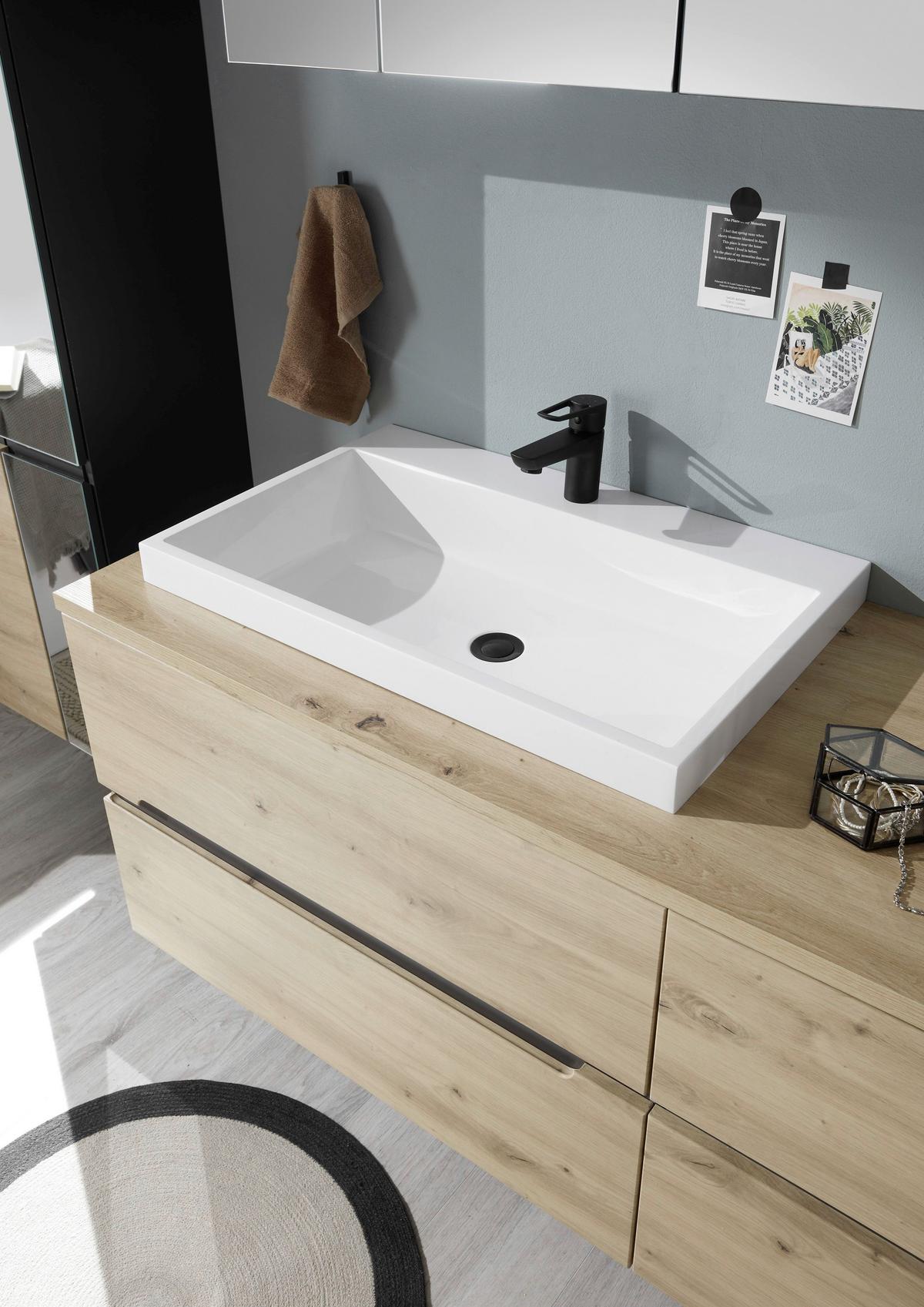 Waschbeckenunterschrank Memphis Grau/Eiche Artisan - Eiche Artisan/Weiß, MODERN, Holzwerkstoff/Stein (110/54/43cm) - Mömax