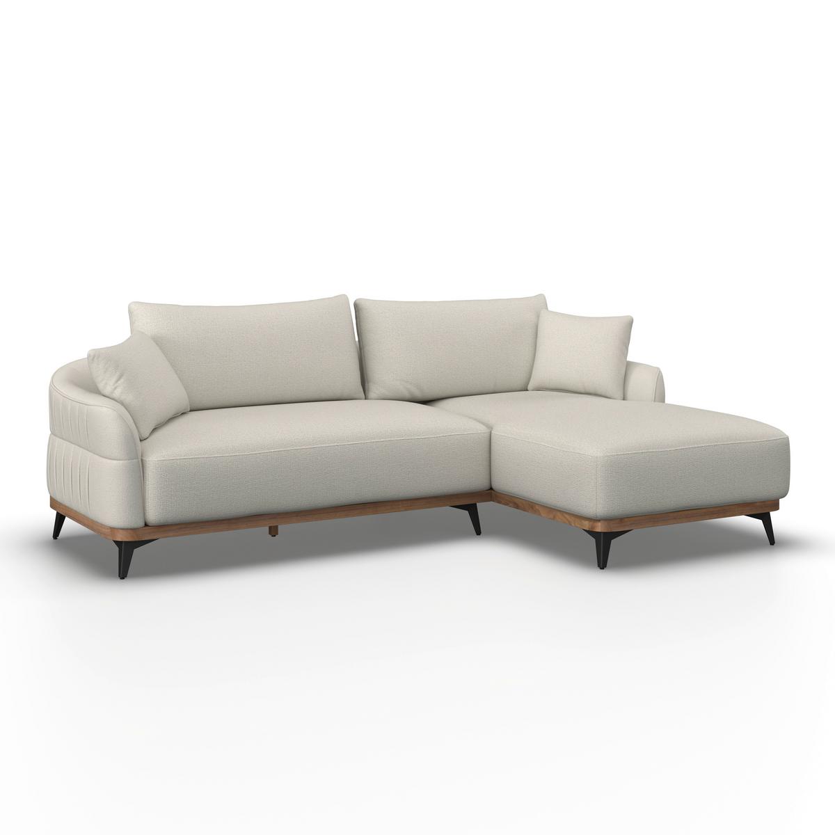 Wohnlandschaft Melia Creme Webstoff - Creme/Schwarz, MODERN, Holz/Textil (254/69/166cm) - Bessagi Home