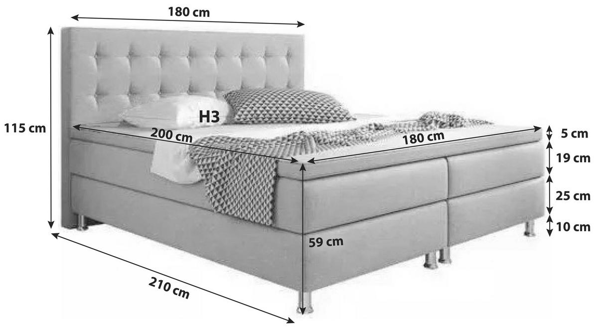 ŁÓŻKO BOXSPRING KÖLN-BK - antracytowy/kolor srebrny, Konventionell, metal/tkanina (180/200cm) - MID.YOU