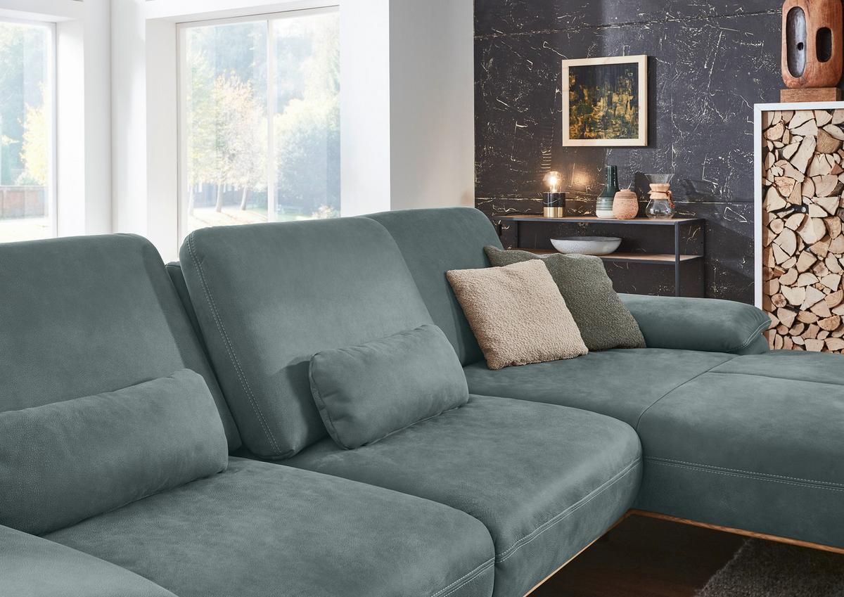 Wohnlandschaft Erling Grün - Beige/Schwarz, MODERN, Leder/Metall (322/89/187cm) - Premium Living