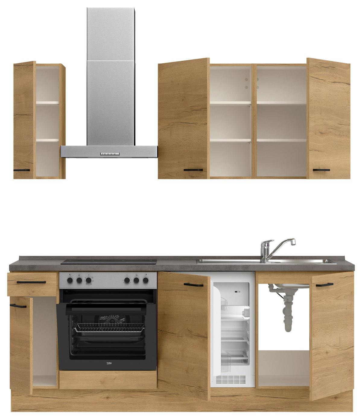 Küchenblock Structura Low m. Geräten Eiche - Schieferfarben/Eichefarben, MODERN, Holzwerkstoff/Metall (210cm) - Nobilia