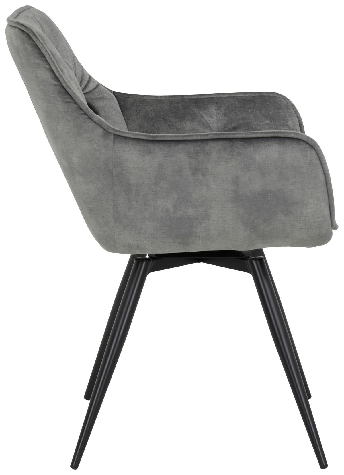 Armlehnstuhl Florentina Grau Samt gepolstert 2er-Set - Schwarz/Grau, MODERN, Textil/Metall (56/82/63cm) - MID.YOU