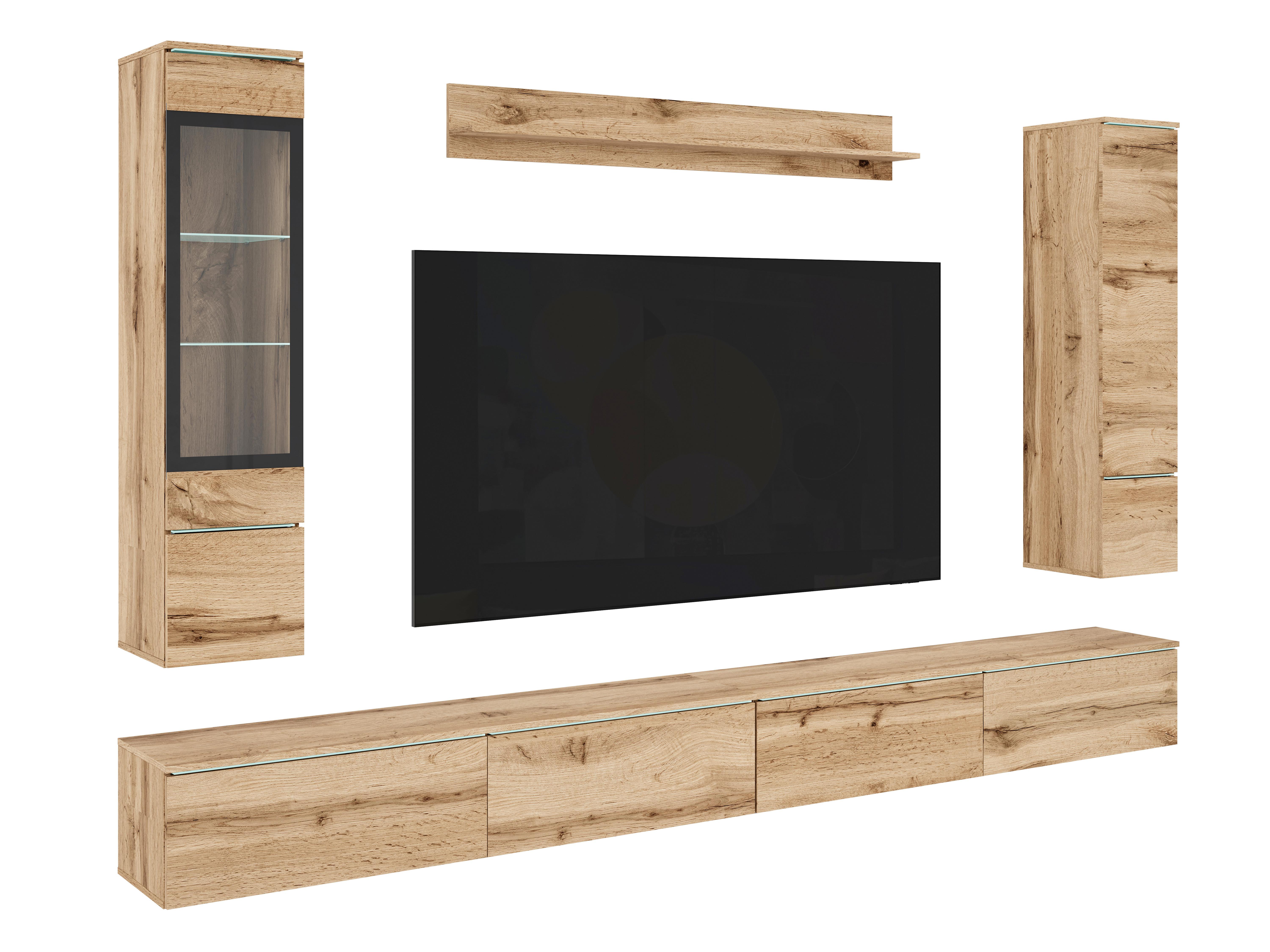 Dnevni Regal Vera Xxl, Barva Hrasta, 5-Delni - hrast wotan/siva, Basics, umetna masa/steklo (300/162/33cm) - P & B