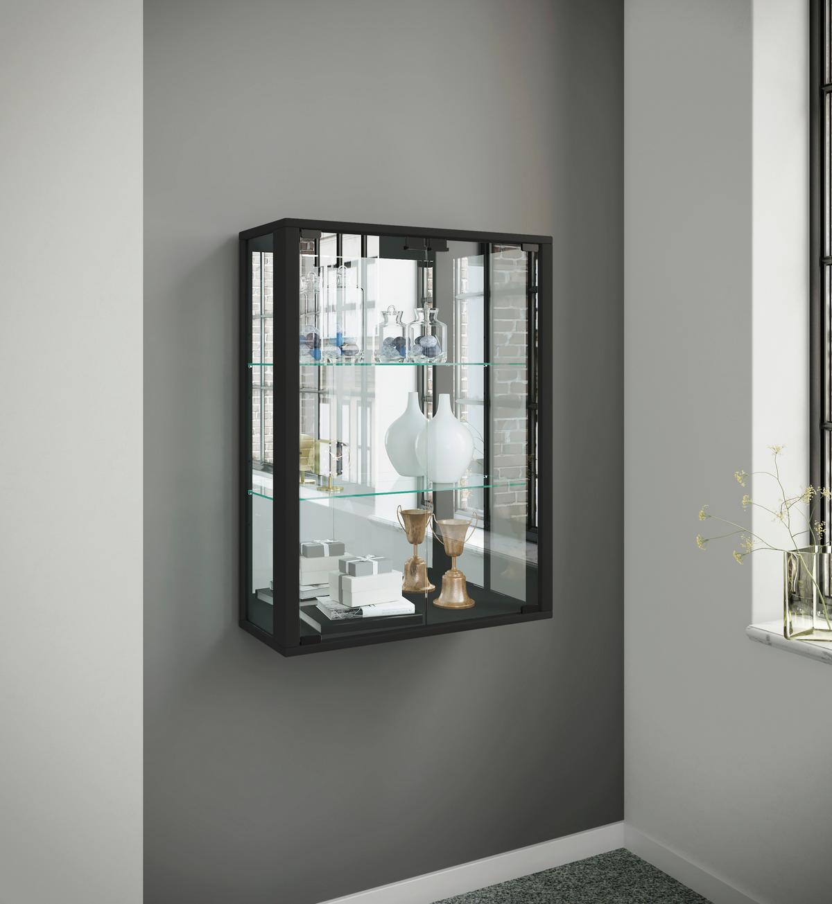 Hängevitrine Udina in Schwarz - Schwarz, MODERN, Glas/Holz (60/80/25cm) - MID.YOU