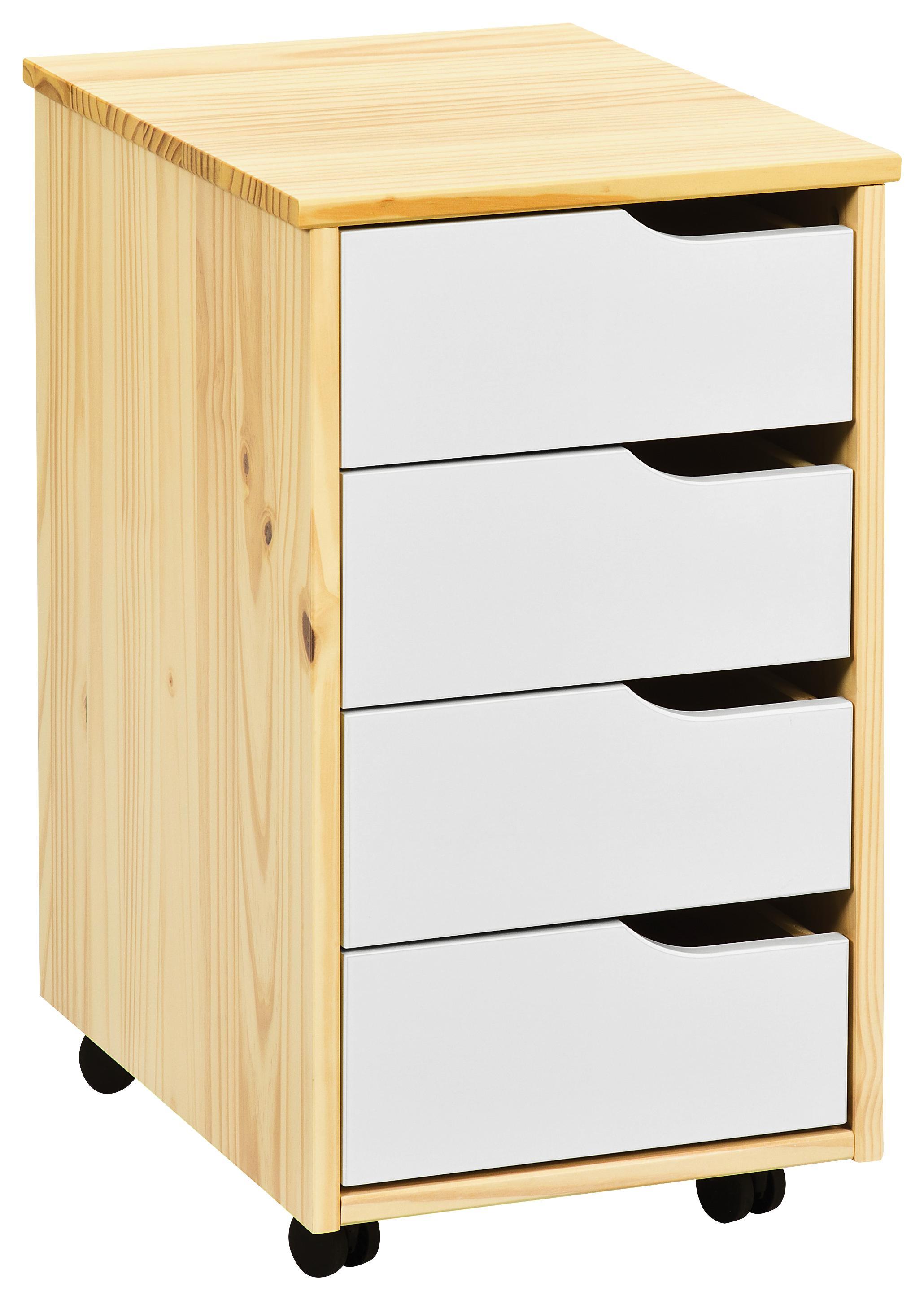 Rollcontainer aus Kiefer massiv - Naturfarben/Weiß, MODERN, Holz/Holzwerkstoff (37/65/45cm) - Zandiara