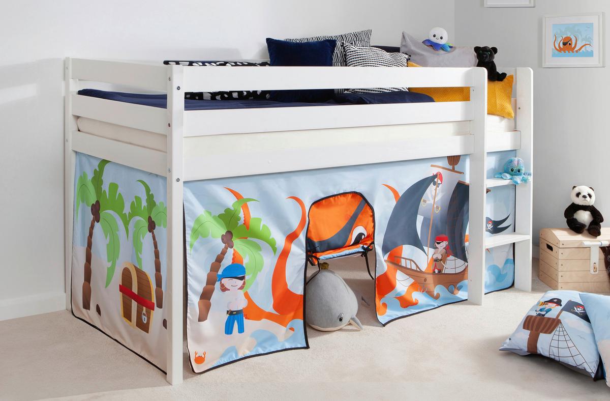 Hochbett Holz Malte ca. 90x200 cm Weiß Pirat - Naturfarben/Weiß, Natur, Holz/Textil (90/200cm) - MID.YOU