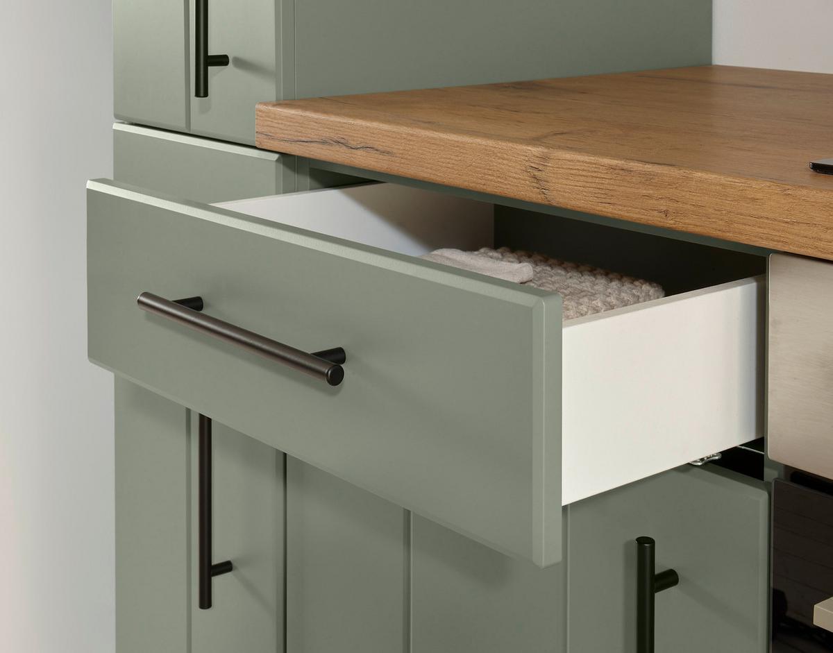 Küchenleerblock Anton o. Geräte Wildeiche/Schilfgrün - Schilfgrün/Wildeiche, Trend, Holzwerkstoff/Metall (280cm) - Respekta