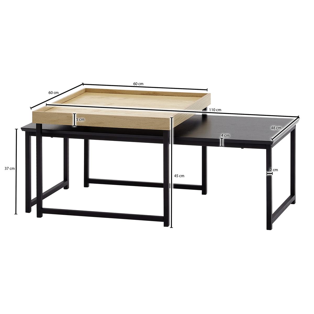 Beistelltisch 2-tlg. Schwarz/Eiche Dekor - Eichefarben/Schwarz, MODERN, Holzwerkstoff/Metall (110/37/48cm) - MID.YOU