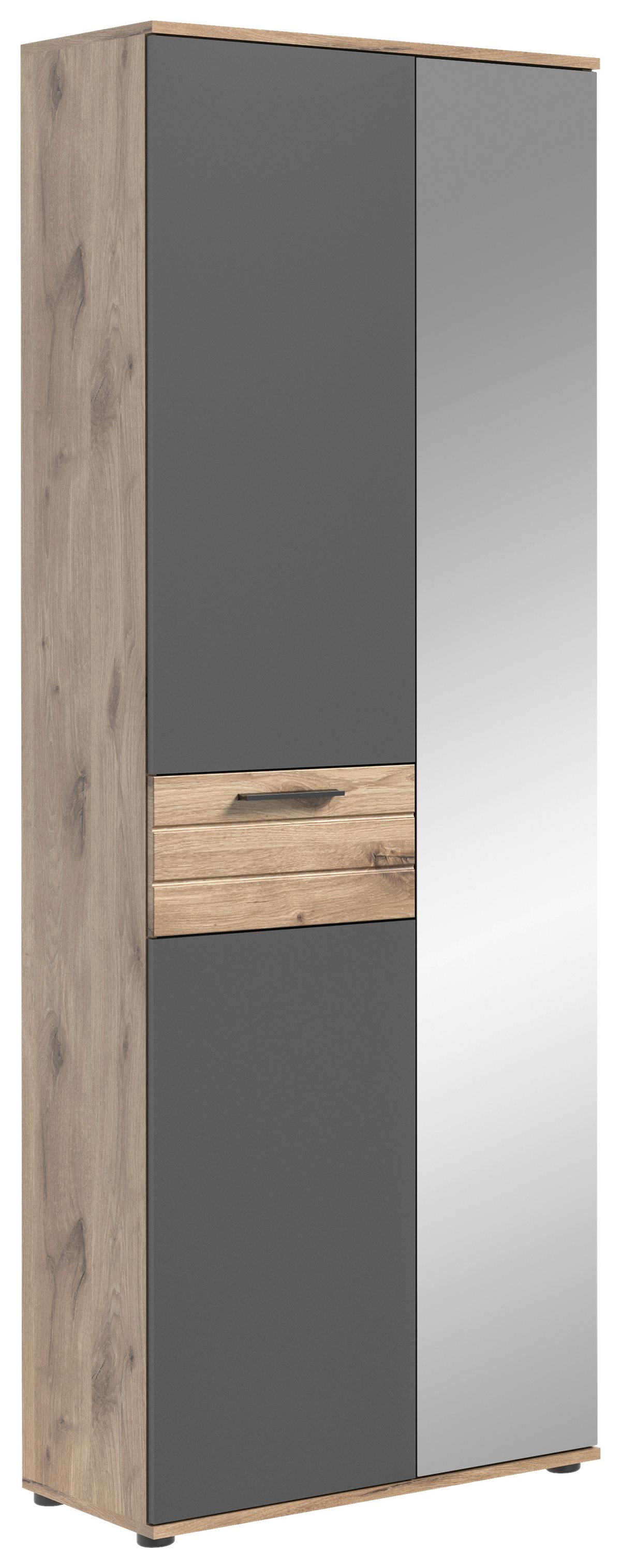 Garderobenschrank Mason ca. 70x200 cm Eiche/Grau - Eichefarben/Schwarz, MODERN, Holzwerkstoff/Kunststoff (70/200/37cm) - MID.YOU